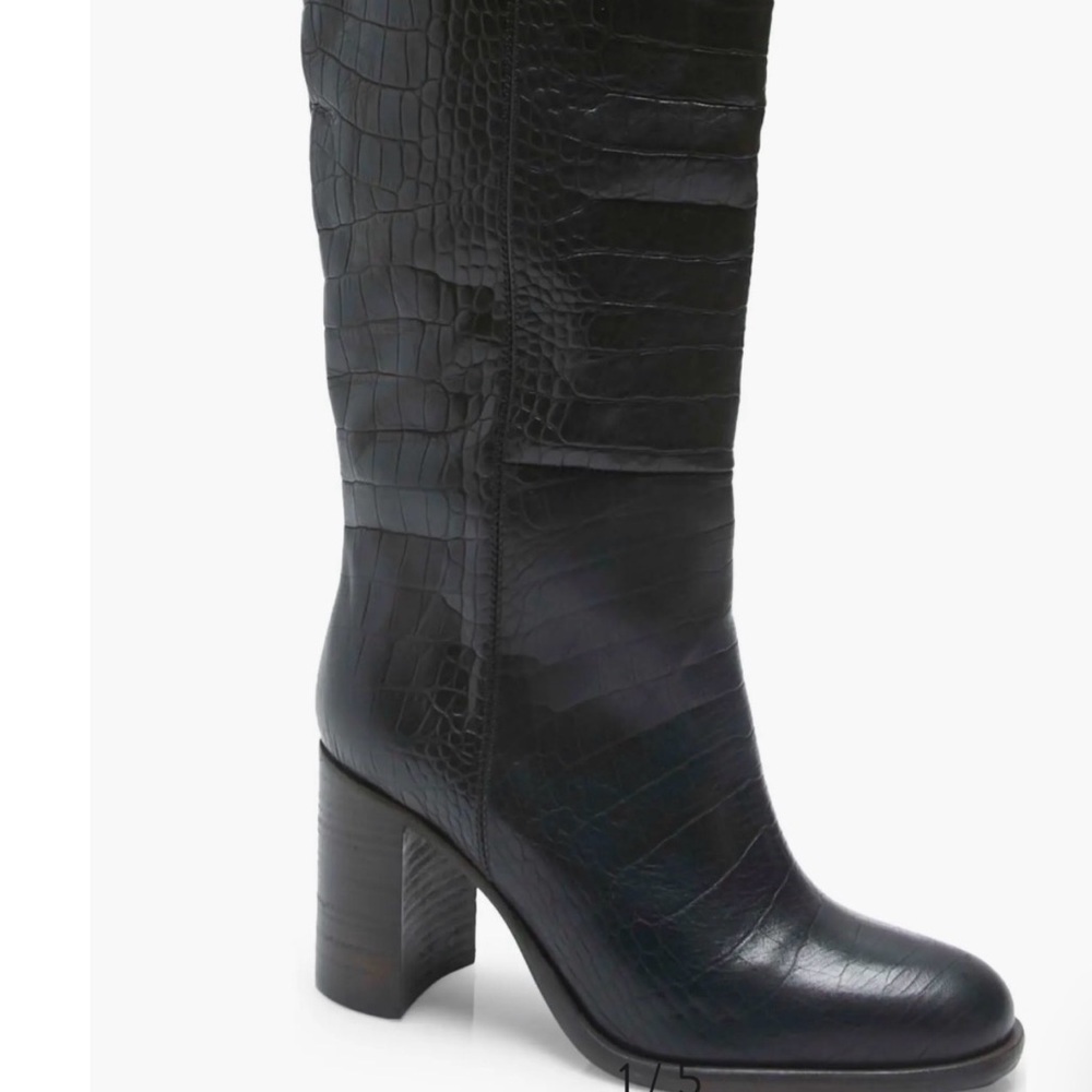 Free people Black Croc-Embossed Knee-High Boots